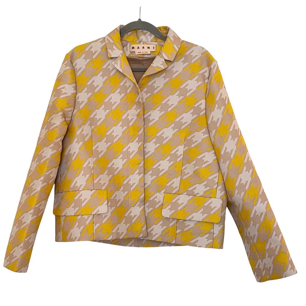 Marni Yellow Houndstooth Hidden Buttons Blazer